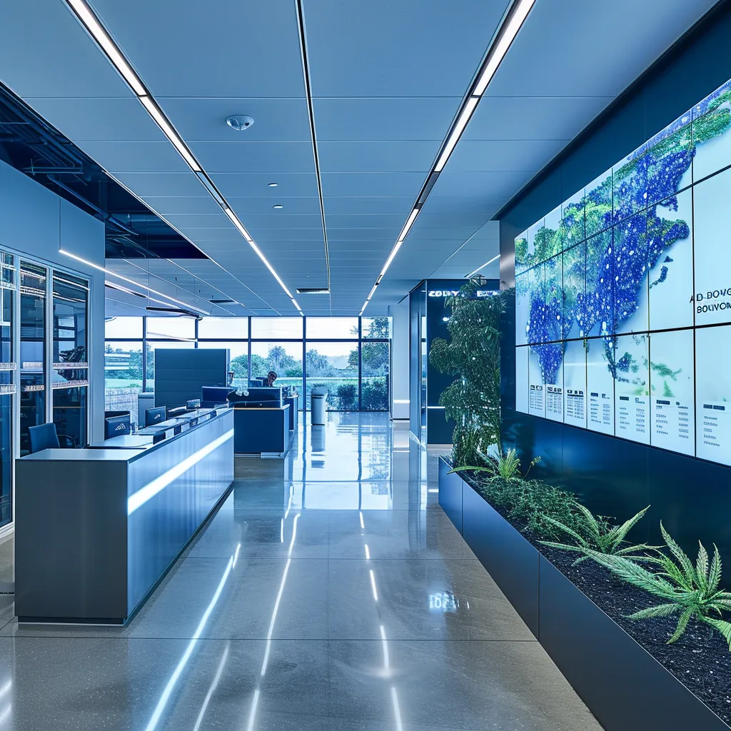 a sleek, modern office equipped with advanced technology displays a crisp digital screen showcasing detailed information about cbn (cannabinol), illuminated by cool, strategic lighting that emphasizes the cutting-edge nature of the subject.