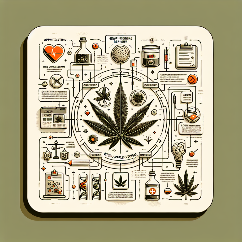 Educational diagram showing hemp fiber bio applications, clean modern design, professional medica...