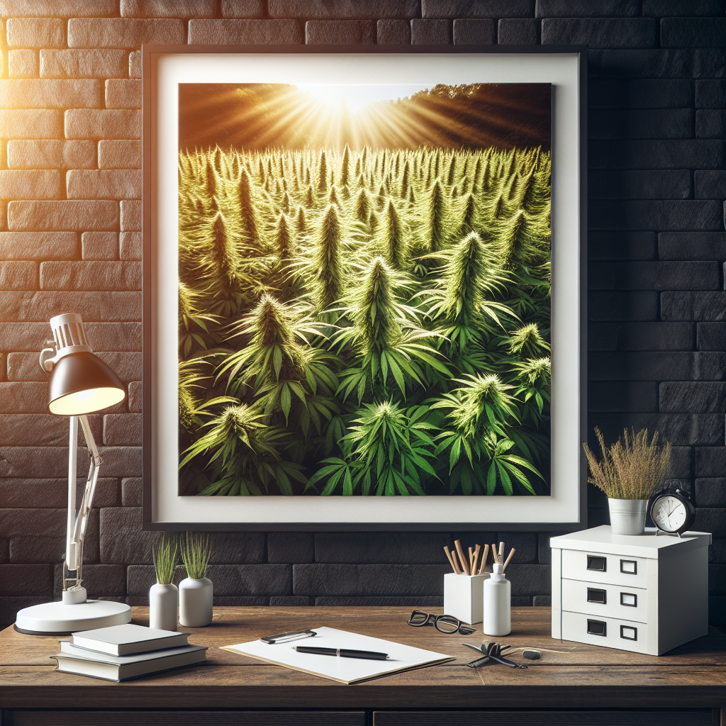 A lush hemp field with healthy, vibrant plants, photorealistic product photography, natural light...