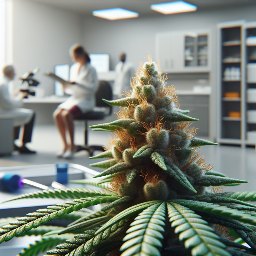 Closeup of cannabis plant with focus on trichomes, photorealistic product photography, natural li...